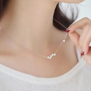 925 Sterling Silver Collar Necklace Sparkly Stars